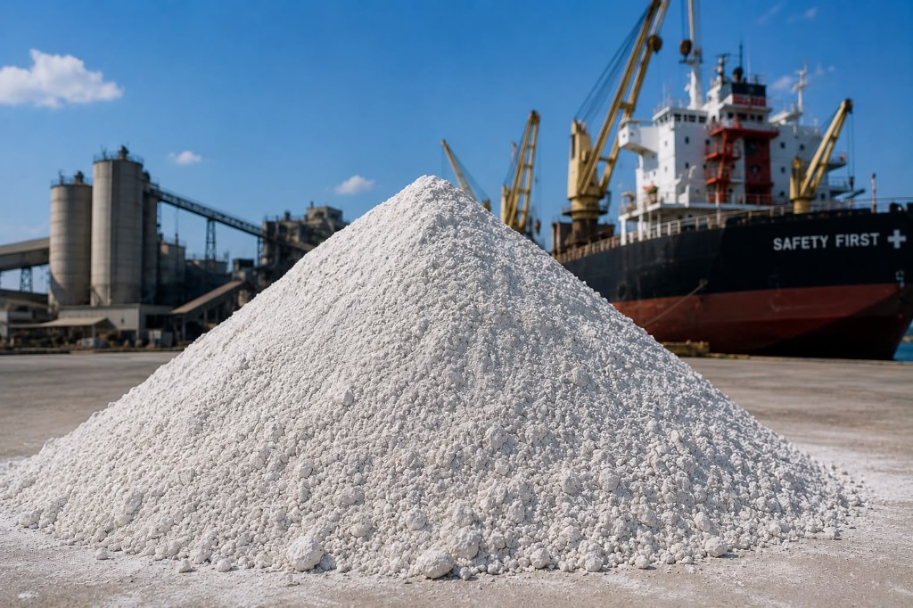 Gypsum bulk pile at industrial port